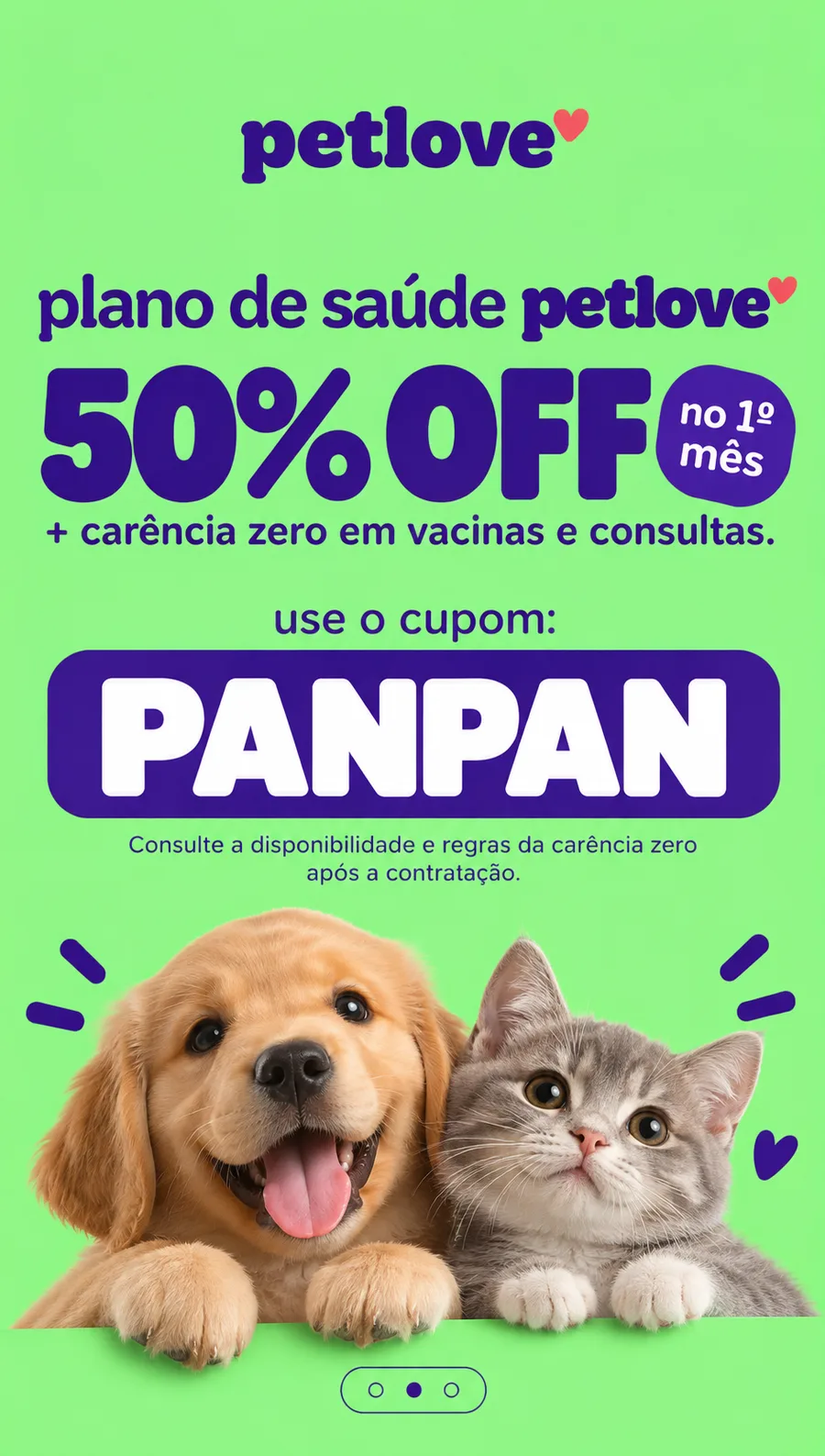 Cupom de desconto Petlove plano de saúde para cachorro e gato: use PANPAN e ganhe 50% OFF no 1º mês