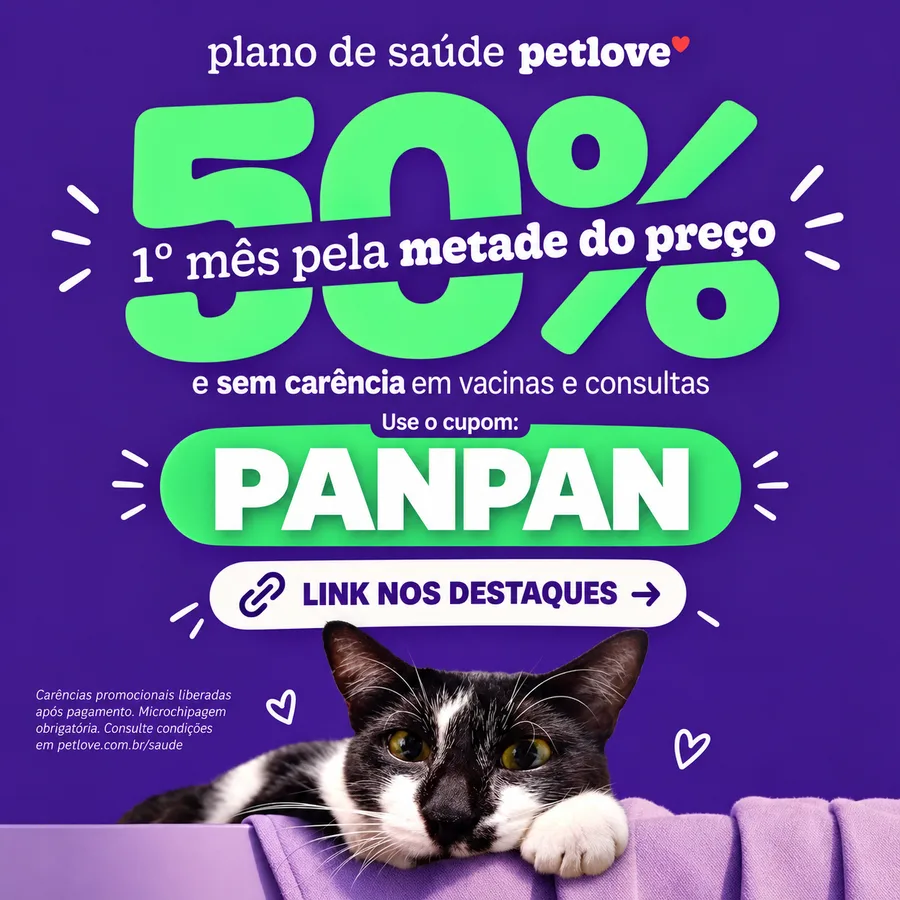 Plano de saúde pet Petlove 50% OFF: cupom PANPAN, 1º mês pela metade do preço