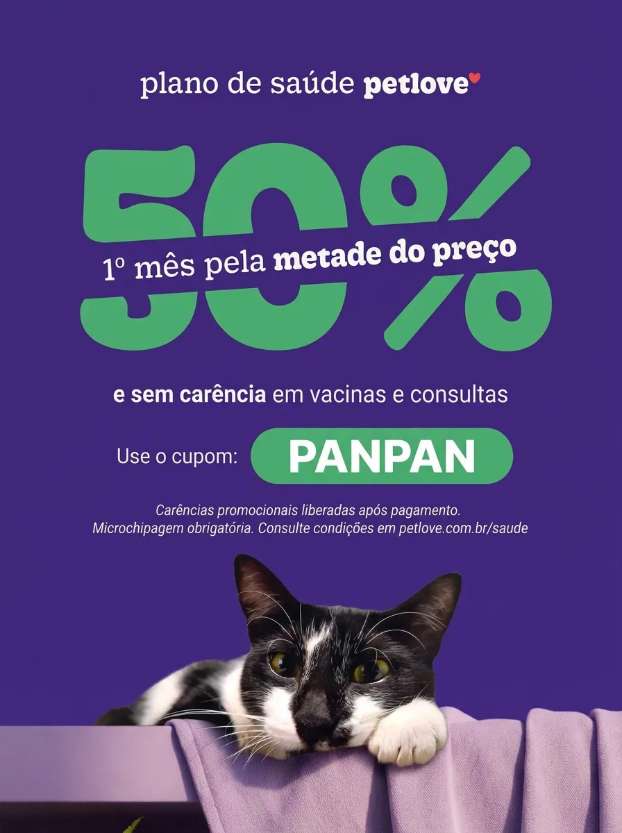 Plano de saúde Petlove para gato com cupom PANPAN: 1º mês pela metade do preço e sem carência em vacinas e consultas