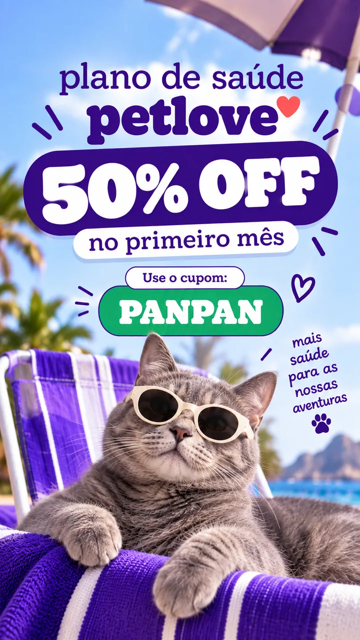 Cupom Petlove plano de saúde para gato: código PANPAN 50% OFF no primeiro mês